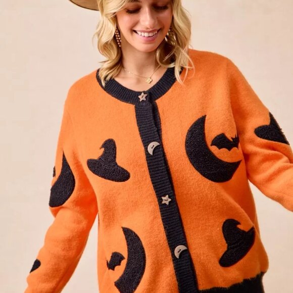 BiBi Halloween Witch Hat Moon Bat Artwork Cardigan‎ - Picture 9 of 16